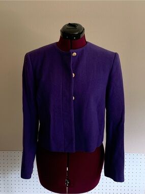 Pendleton Purple Collarless Wool Blazer with Gold Buttons